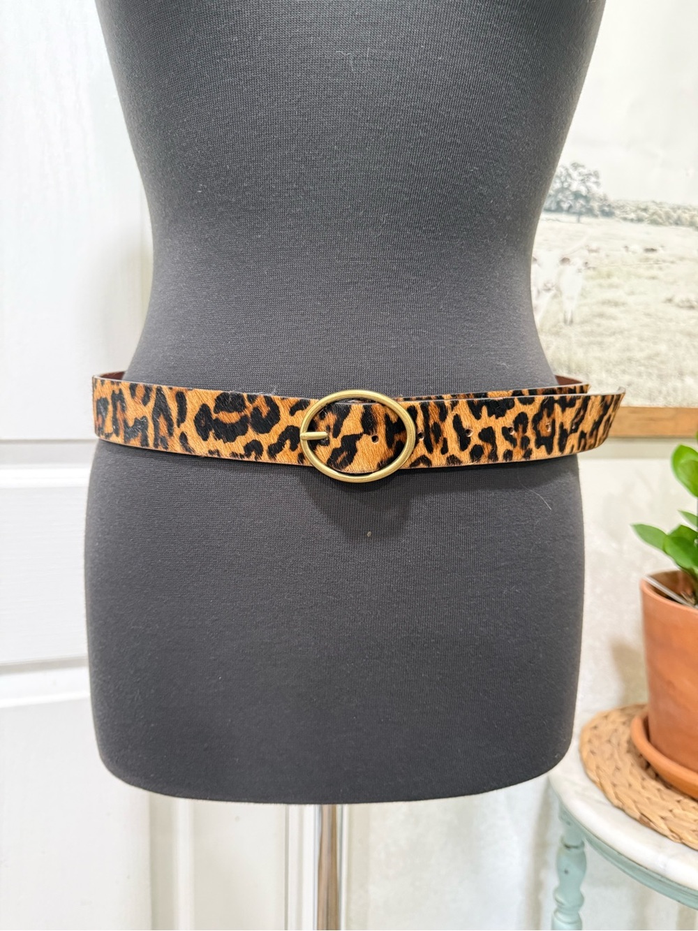 American Eagle Outfitters Leopard Print Round-Buckle Belt - Brown/Black.